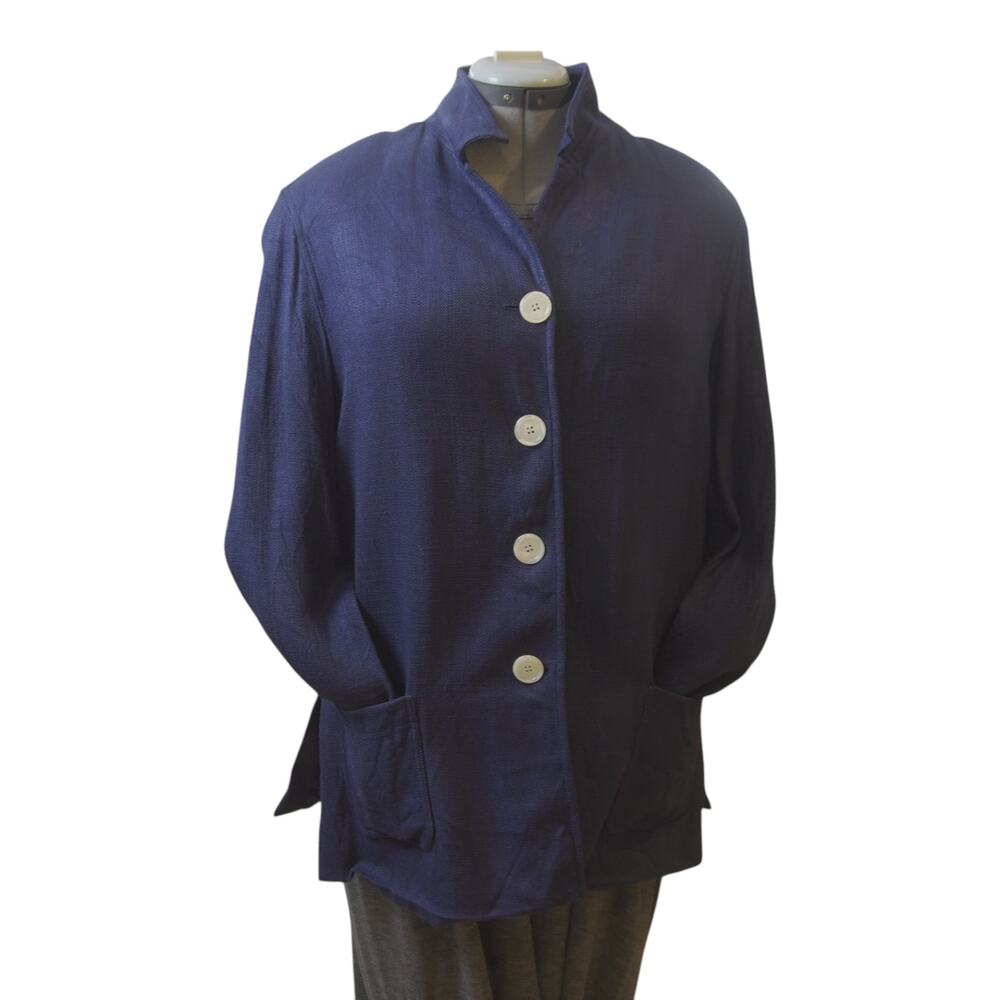 Susan Bristol Navy Linen Blazer Sz 16 Made in USA Minimalist Preppy